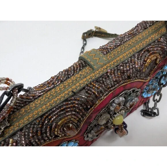 Vtg Mary Frances Shoulder Handbag Multimedia Multicolor Ornate Tiger Eye As Is - Picture 6 of 8